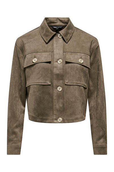 ONLY Onlbelicia Women's Faux Suede Buttoned Pocket Jacket Walnut Brown