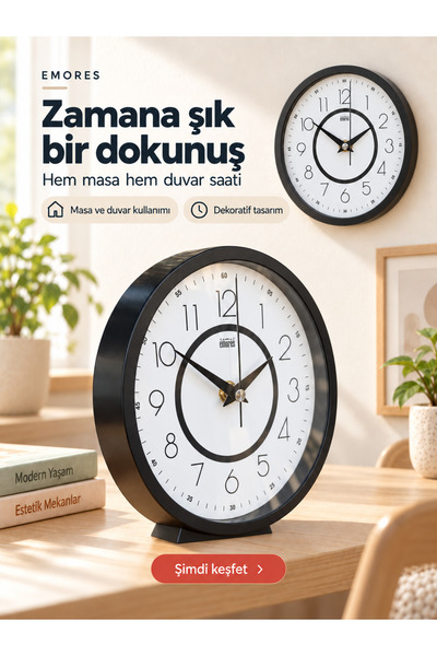 EMORES Masa Saati ve Duvar Saati 2'si 1 Arada Çıkarılabilir Ayaklı Sessiz Aka...