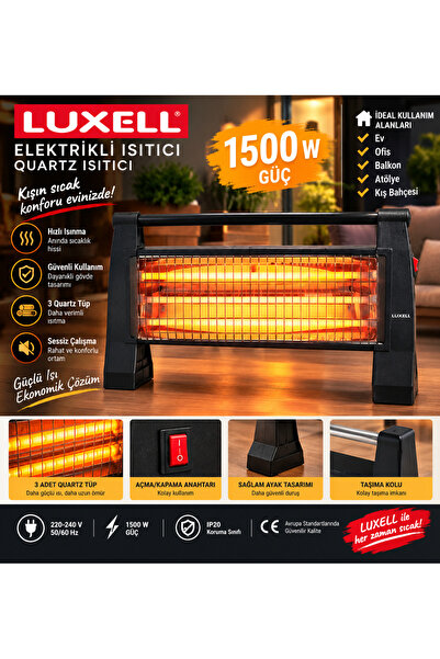 Luxell Elektrikli Isıtıcı Quartz Isıtıcı 1500W - Hızlı Isınma, Taşınabilir ve Sessiz Ev Tipi Isıtıcı,Mini Soba,Elektrikli Soba,Taşınabilir Soba