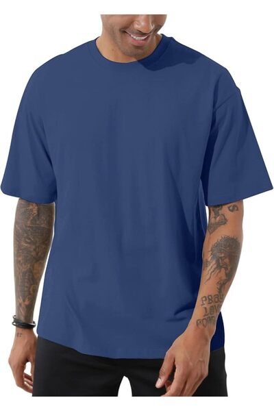 GENERAL Men's Fashion Loose Fit Crewneck Solid T-Shirt Athletic Lightweight S...