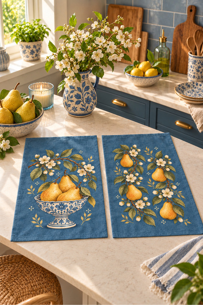 milbaygrup Pear Atelier Pear and Flower Patterned 2-Piece Kitchen Towel Set 35X55
