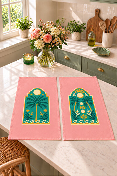 Evmila Palmiye Rüya Palmiye Patterned 2-Piece Kitchen Towel Set 35X55