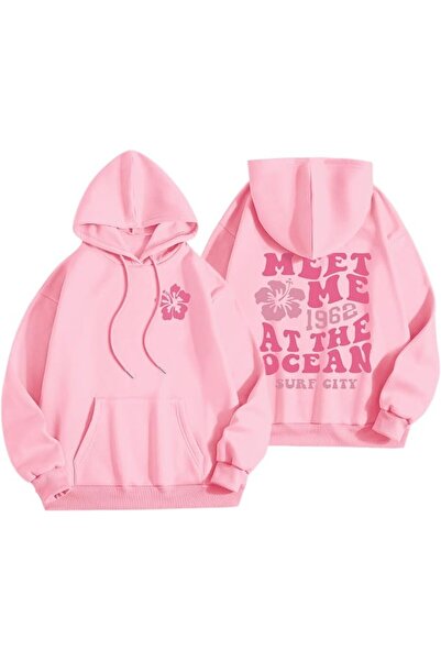GENERAL Cute Pink Flower Hoodie for Woman Preppy Sweatshirts Trendy Puff Prin...