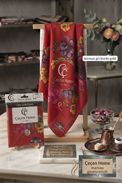 ÇEÇEN HOME 1 قطعة وشاح حريري فاخر مقاس 90 × 90 سم بنمط زهور معطر للكتابة على ...