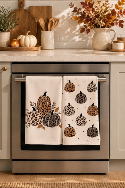 milbaygrup Wild Pumpkin Leopar Balkabağı Desenli 2'li Mutfak Havlusu Seti 35x55