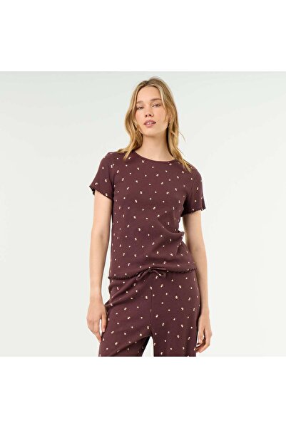 KIABI Ribbed Knit Pajama T-Shirt Red
