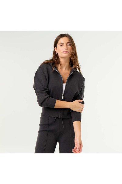 KIABI Ottoman Knit Hooded Cardigan Black