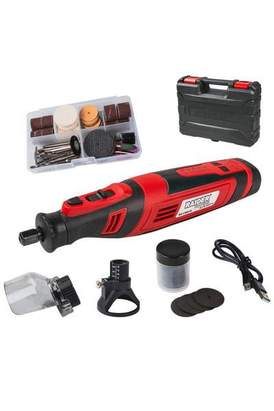 Raider Power Tools Set mini polizor drept 8V 2Ah 127 accesorii. cutie RD-CMG16