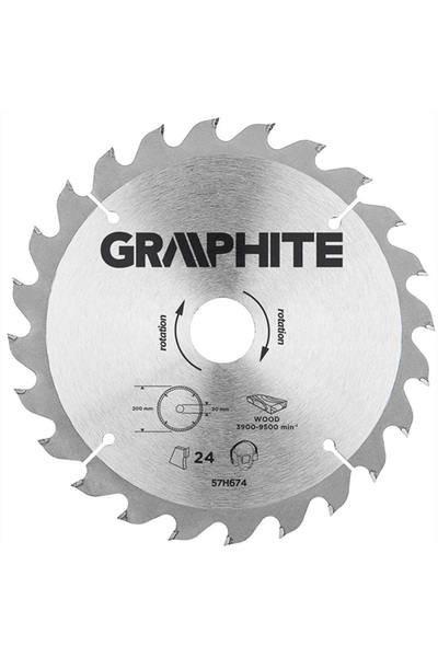 graphite Panza ferastrau circular 24 dinti varfuri HM 200x30mm 57H674