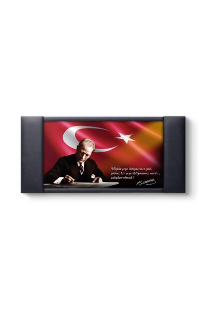 TabloShop Atatürk Resimli Makam Arkalığı Panosu Deri Çerçeveli