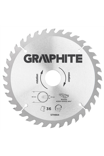 graphite Panza ferastrau circular 36 dinti varfuri HM 185x30mm 57H664