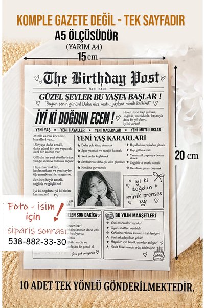 Pankart Evi Kız Çocuk Doğum Günü Partisi Gazete Sayfası 10 adet - A5 ölçüsü Tek Yön - Happy Birthday Yaş Günü Doğumgünü
