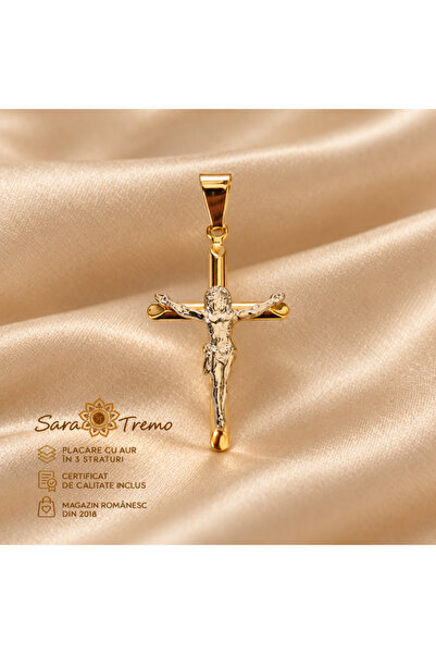 SaraTremo Bicolor Crucifix Pendant with Jesus – 3 cm, 18K gold plated