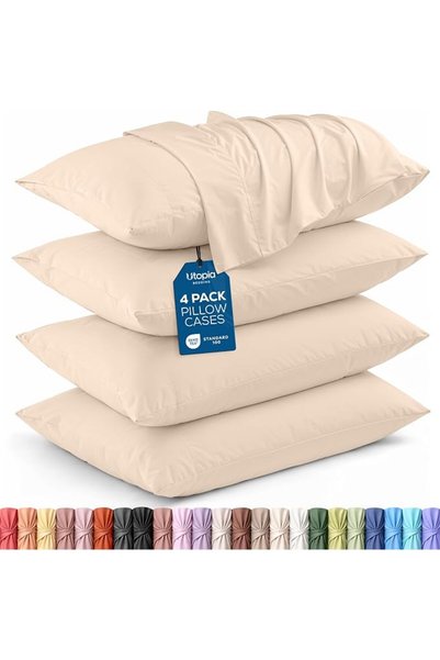 Utopia Bedding أغطية وسائد كوين - 4 قطع - إغلاق بتصميم ظرف - قماش مايكروفايبر...