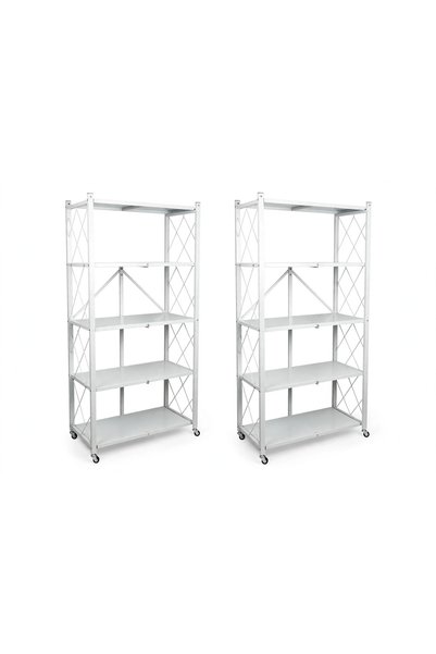 Generic Pack of 2 - 5 Tier Foldable Storage Rack - Metal Shelving Unit with W...