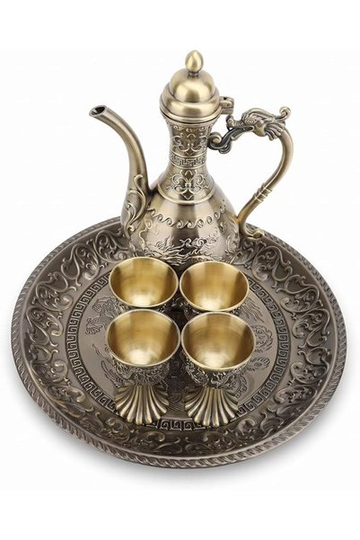 Bewinner طقم شاي تركي، إبريق شاي تركي كلاسيكي متعدد الاستخدامات مع صينية وأكو...