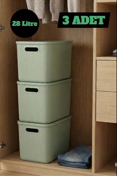 Bayev Colors Yeşil 28 Lt 3 Adet Çok Amaçlı Kapaklı Organizer Kutu Banyo Mutfa...