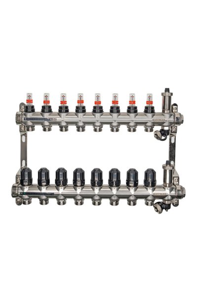 ANTBRO Distribuitor din Inox cu Debitmetru, 8 Cai, 1" x 3/4", Lungime 531 mm,...