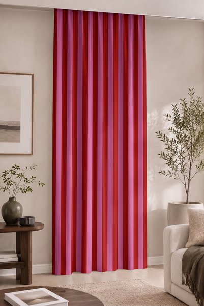Home Dikey Çizgili Modern Desen Dijital Baskılı Tek Kanat Fon Perde (Kırlent ...