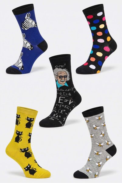 OBJE Unisex Dark Grimelange Bee Pattern 5-Piece Socks