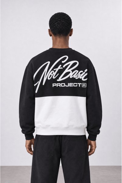 Respire Hanorac oversize brodat Not Basic Project pentru bărbați, negru