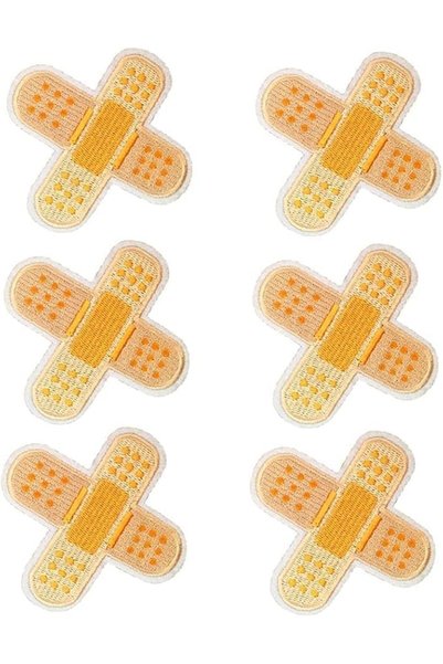 ALMEKAQUZ 6 PCS Band Aid Iron on Patches Yellow Embroidered Applique