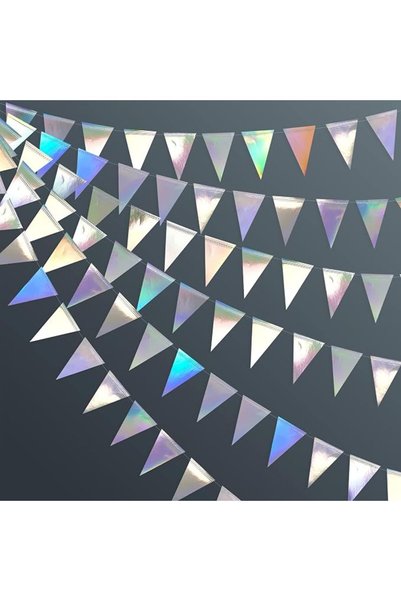 TERRIFI 40Ft Iridescent Holographic Party Banner Garland, Triangle Pennant Fl...