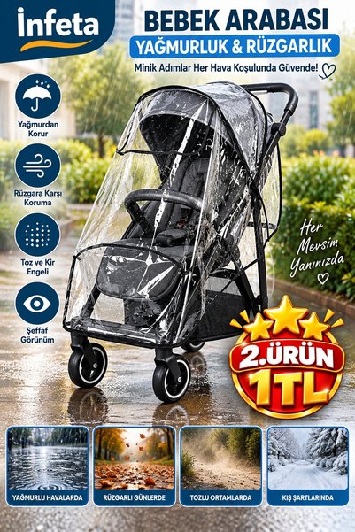 İnfeta Şeffaf PVC Bebek Arabası Yağmurluk ve Rüzgarlık Koruyucu Örtü