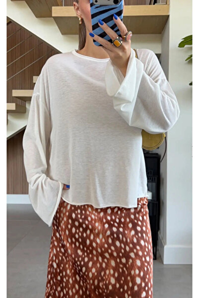 Eka Tricou oversize din țesătură Infinite, alb, cu mânecă lungă, pentru femei...
