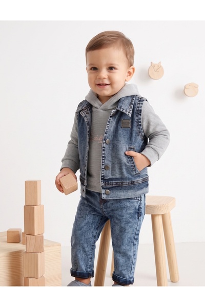 MiniKids Дънков костюм в син цвят