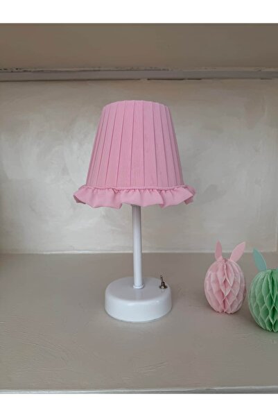 Maison Avf Pink Ottoman Silk Ruffled Cordless Table Lamp - Bottom Long White