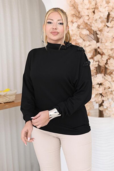 Siyezen Plus Size Modal Fabric Blouse with Bead Accessories on the Shoulder