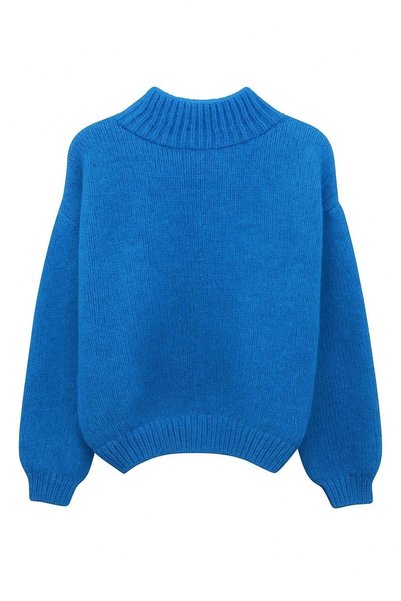 Mixray 6701 Women's Soft Textured Crew Neck Oversize Knitwear Sweater Turquoise