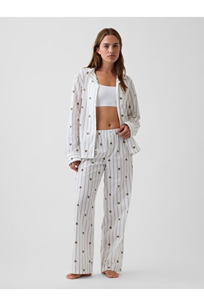 GAP Kadın Beyaz Poplin Pijama Altı