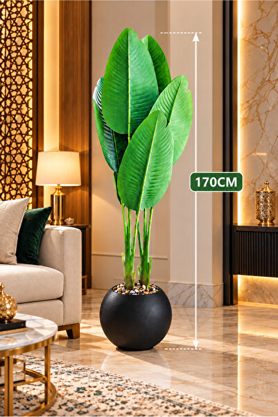 Generic Brand شجرة موز اصطناعية بطول 170 سم مع وعاء زخرفي أبيض لغرف المعيشة و...