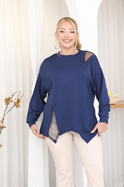 Siyezen Plus Size Pearl Embroidered Modal Fabric Blouse
