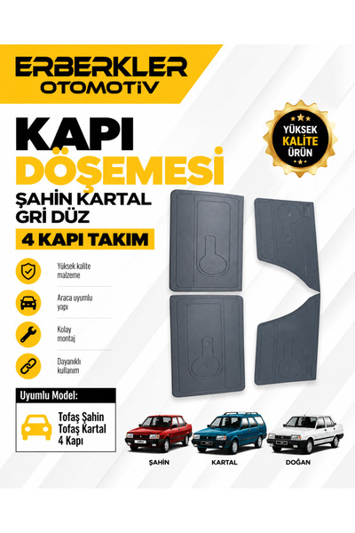 ERBERKLER TOFAŞ KAPI DÖŞEMESİ ŞAHİN KARTAL GRİ DÜZ 4 KAPI TAKIM