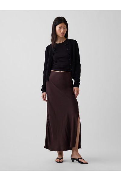 GAP Kadın Koyu Kahverengi Maxi Slip Etek
