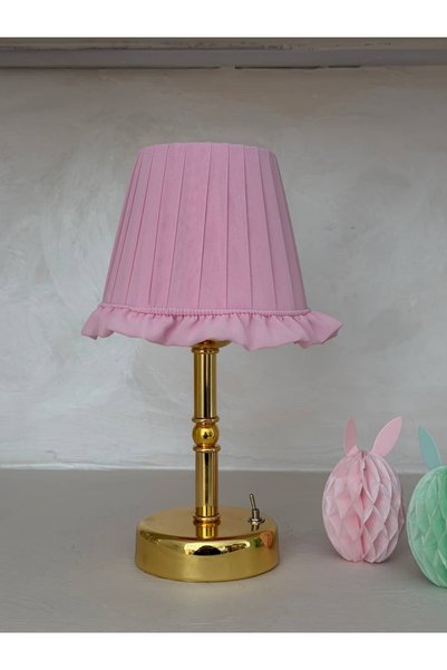 Maison Avf Pink Ottoman Silk Ruffled Cordless Table Lamp - Lower Long Shiny Gold