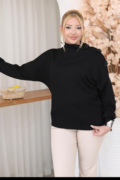 Siyezen Plus Size Modal Fabric Blouse with Bead Accessories on the Shoulder