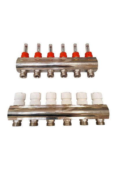 ANTBRO Distribuitor din Alama cu Debitmetru, Tur si Retur, 6 Cai, 1" x 3/4", ...