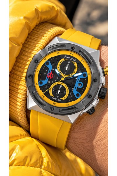 Ferrucci 47 mm Kasa Sari Color Silicone Cord Functions Active 3 Atm Men's Wri...
