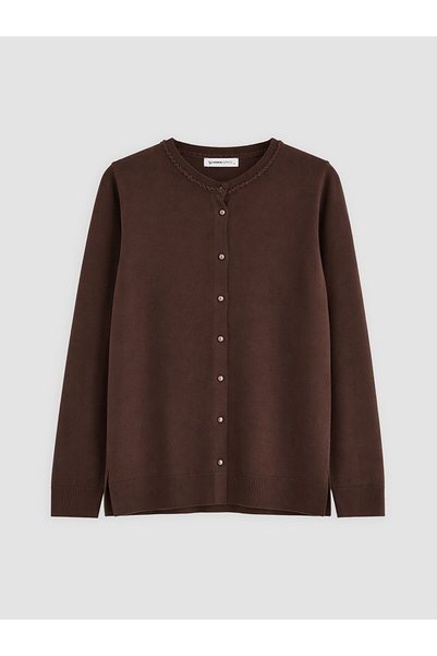 LC Waikiki Alita City Lcw Grace Brown Knitwear Plain Women's Cardigan with a ...