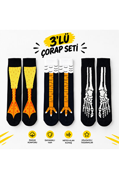 Çorap Kurdu Set of 3 Colorful Patterned Fun Unisex Socks