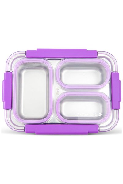 Eazy Kids - 3 Compartments Stainless Steel Bento Lunch Box Set - Purple