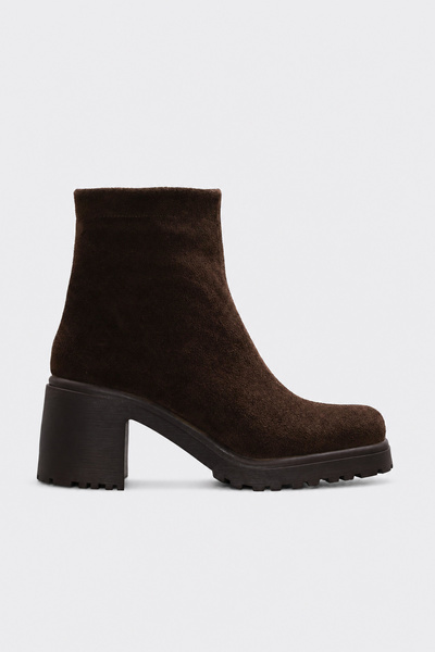 FAST STEP Genuine Leather 965Sza8822 Brown Suede Women's Thick Heeled Boots