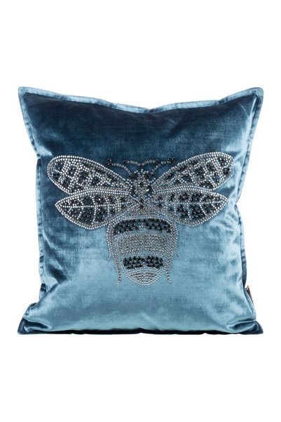 Eurofirany Fata de perna decorativa Royal-2 45x45 albastru cu imprimeu albine