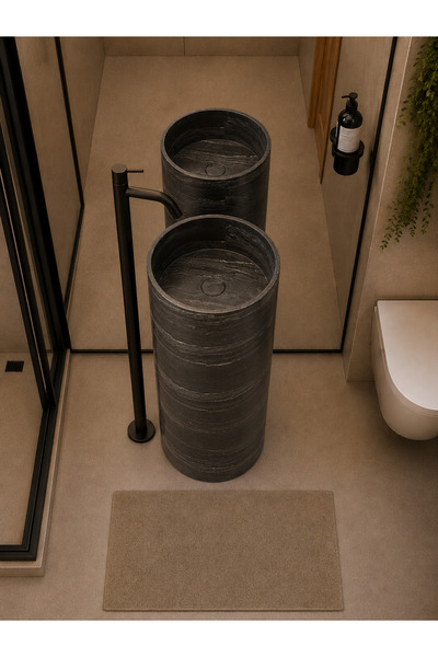 CORİAN AKRİLİK Monoblok 40 Çap Marble Solid Banyo Lavabosu
