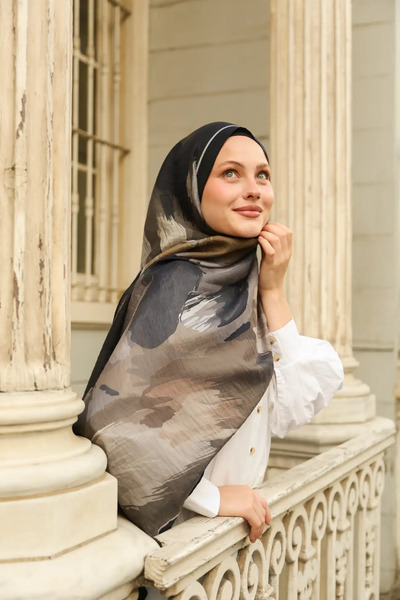 ENRİCO FERRİ Allure Soyut Brush Pattern Tencel Shawl