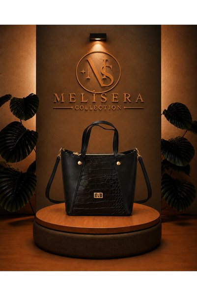 MELİSERA COLLECTION MELİSERA Kadın Siyah Timsah Kroko Desenli Omuz Ve Çapraz ...